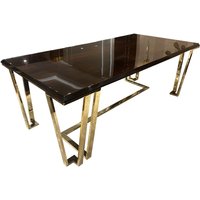 Casa Padrino luxury Art Deco dining table dark brown / gold 220 x 110 x H. 77 cm - Noble dining room table with glass top - Art Deco dining room furniture
