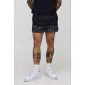Pantalón Corto De Nailon Con Estampado Y Cintura Elástica, Negro