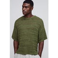 Camisa Oversize Recta Efecto Croché De Punto Con Cinta, Verde
