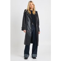 Faux Leather Trench Coat, Negro