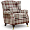 Wing Chair Fireside High Back Armchair Balmoral Mulberry Check Fabric P&amp;S