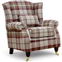 Wing Chair Fireside High Back Armchair Balmoral Mulberry Check Fabric P&amp;S