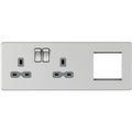KnightsBridge Screwless 13A 2G DP Socket + 2G Modular Plate - Brushed Chrome, Grey Insert
