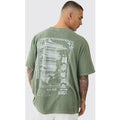Camiseta Desteñida Con Estampado Japan En La Espalda, Verde