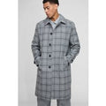 Regular Fit Raglan Single Breasted Check Collar Buckle Car Coat, Gris