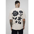 Camiseta Tall Oversize Con Estampado Gráfico De Flores, Beige