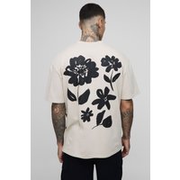 Camiseta Tall Oversize Con Estampado Gráfico De Flores, Beige