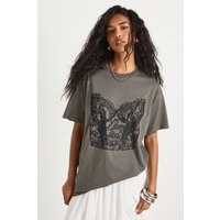 Hot Fix Corset Print Overdye T-Shirt, Gris