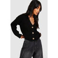 Cárdigan Crop Con Botones, Negro