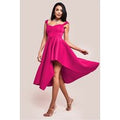 Asymmetric Flared Hem Midi Dress - Magenta by Goddiva