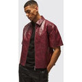 Camisa Oversize Recta De Cuero Sintético Con Estampado De Serpiente, Rojo