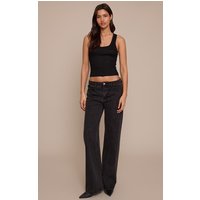 Tall Washed Black Mid Rise Straight Leg Denim Jeans