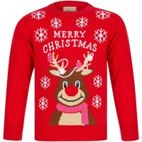 Jumpers Girl's Reindeer Merry Novelty Christmas Jumper in Tokyo Red - Merry Christmas Kids (4-12yrs) / 4-5 Years - Tokyo Laundry