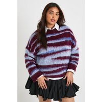 Plus Brushed Knit Abstract Print Oversized Knitted Jumper, Rojo