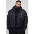 Plus Oversized Boxy High Shine Quilted Hooded Funnel Puffer Jacket, Negro