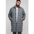 Plus Regular Fit Raglan Single Breasted Check Collar Buckle Car Coat, Gris