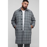 Plus Regular Fit Raglan Single Breasted Check Collar Buckle Car Coat, Gris