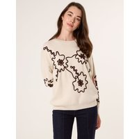 Floral Embroidery Detailed Jumper - S/M / STONE/CHOCOLATE
