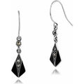 Art Deco Style Round Marcasite & Enamel Drop Earrings in 925 Sterling Silver