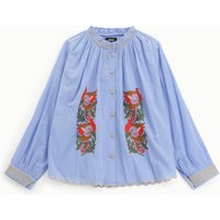Shirt ampia ricamo floreale bottoni e bordo smerlato