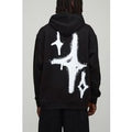Black Oversized Graffiti Spray Cross Graphic Hoodie, Negro
