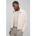 Boxy Fit Textured Harrington Jacket, Cream