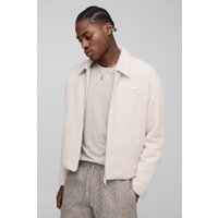 Boxy Fit Textured Harrington Jacket, Cream