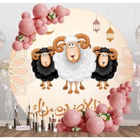 Round Cartong Sheep Eid Aladha Mubarak Backdrop - Aperturee