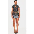 Black Printed Sequin Micro Mini Skirt