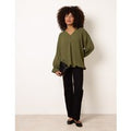 V Neck Blouse - ONE / KHAKI