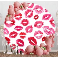 Red Lip Print Round Valentines Backdrop For Girl - Aperturee