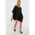 Kimono De Playa Efecto Lino, Negro