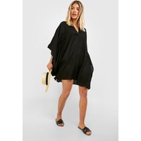 Kimono De Playa Efecto Lino, Negro