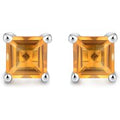 Swear 1.0ctYellow Citrine Birthstone Sterling Silver Square Studs Earrings 5mm
