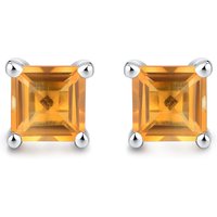 Swear 1.0ctYellow Citrine Birthstone Sterling Silver Square Studs Earrings 5mm