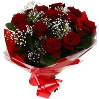 12 Red Roses With Gypsophila