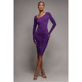 Asymmetrical Neck Ruched Midi Dress - Purple by City Goddess