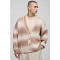 Oversized Boxy Fit Ombre Stripe Knitted Cardigan, Brown