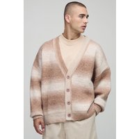 Oversized Boxy Fit Ombre Stripe Knitted Cardigan, Brown
