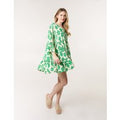 Tie Front Smock Dress - S / GREEN