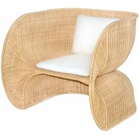 Casa Padrino Luxus Rattan Lounge Sessel mit Kissen Naturfarben / WeiÃ - Rattan MÃ¶bel