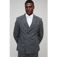 Oversized Warped Pinstripe Blazer, Gris