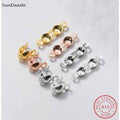 4pcs Genuine Real Pure Solid 925 Sterling Silver Closure End Beads Clasps Clips Gold Crimp Connector DIY Jewelry Making Finding