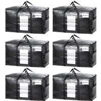 Extra Large Moving Bags, 6 Pack Black Heavy Duty Totes For Storage with Visible Window, Alternative to Moving Boxes