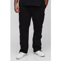 Plus Washed Multi Pocket Popper Hem Slim Flared Trousers, Negro
