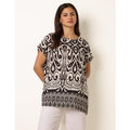 Round Neck Top With Abstract Print - S / BLACK