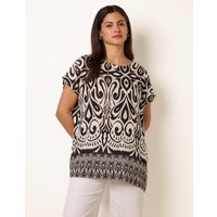 Round Neck Top With Abstract Print - S / BLACK