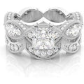 14K White Gold 2.2 CT.T.W. Princess Cut Lab Created Diamond 4 Prong Setting Side Stone Halo Engagement Ring