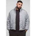 Plus Oversized Fit Washed Nylon Padded Funnel Neck Puffer Jacket, Gris