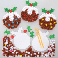 Christmas Pudding Pom Pom Art Kits  (Pack of 5) Christmas Crafts